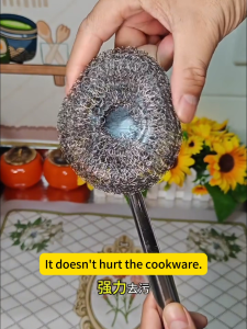 New Stainless Steel Pot Brush Kitchen Specific Pot Washing Steel Wire Ball Brush Long Handle Dishwashing and Cleaning Brush