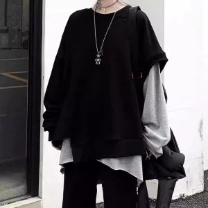 Áo Thun Dài Tay Dáng Rộng Mùa Xuân Thu Cho Nam Áo Thun Dài Tay Không Đều Hai Mảnh Thời Trang Thường Ngày Thoải Mái Thoáng Khí