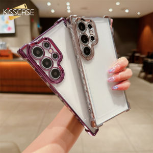 KISSCASE Plating Clear Love Heart Side Phone Case For Samsung S24 S23 S22 Ultra Plus Note20 Ultra Four Corner Anti-fall Full Protection Transparent Soft TPU Shockproof Back Cover For Samsung A55 A35 A54 A34