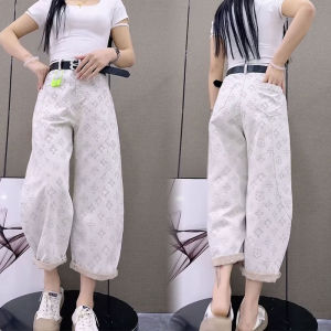 High Quality Womens Jeans 2025 Spring Autumn New Style Nine Points Match All Loose Slimming Floral Design Harlan Pants