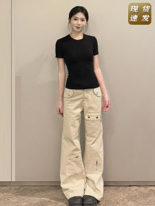American High Street Khaki Wide Leg Workwear Jeans Womens New Autumn Winter High Waist Multi Pocket Straight Leg Pants