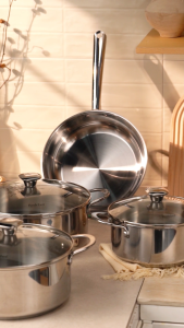 Redchef 6/7 Piece Stainless Steel Cookware Set is PFAS PTFE and PFOA free suitable for all stovetops cooking pots and frying pans.