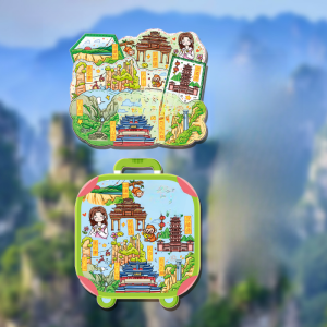 Zhangjiajie Tianmen Mountain Wooden Travel Souvenir Fridge Magnet Cultural Creative Item Contemporary Cartoon Design
