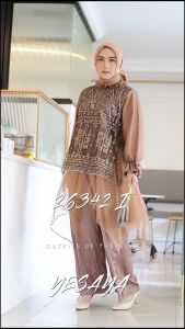 YESAYA Setelan Celana Wanita Kekinian Tille Bordir Combi Satin Velvet Premium 26342