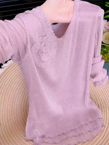 NUMEN BUTTON | Purple Large-Sized Long Sleeve Top