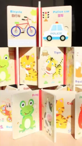Hntob 17*14.3cm Wooden Book Puzzle Jigsaw Toy Wood Educational Vegetables Animals Intellectual Building Blocks
