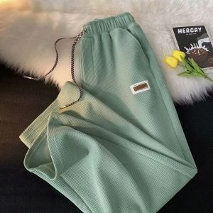 Big Sale Leak-Picking Spring and Autumn Waffle Sports Pants Female Loose plus Size Straight Loose Pants Casual Pants Ins Fashion