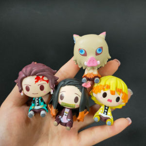 Bandai | Anime 5cm Q Version 4 Style/Set Demon Slayer Sitting Ghost Doll Tanjiro Nidouzi Inosuke Zenizu Figure Action