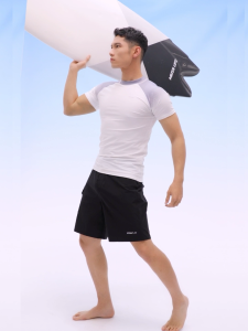 AquaPlay Mens White Short sleeved Trendy Surfing Sunscreen Hoodie Diving Quick drying Swimsuit Outdoor Sports and Fitness