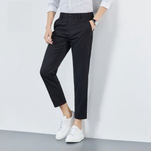 ROMON | Romon Mens Casual Khaki Pants Slim Straight Thin Business Trousers Summer Fashion Elastic Trendy Long Pants Youth Polyester Fiber