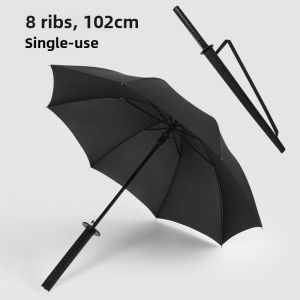 Sun Protection Automatic Large Straight Stick Creative Personality Handsome Retro Japanese Anime Samurai Blade Rain Umbrella