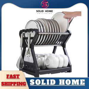 SOLID HOME 2 Layer Plastic Dish Rack Sink Draining Shelf Kitchen Shelves Kitchenware