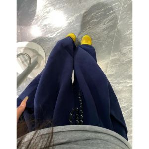 175 Tall Long Navy Blue Sports Pants Female High Waist Slimming Drawstring Loose Mop Wide Leg Leisure Sweatpants