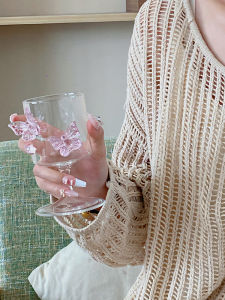 High Borosilicate Glass Champagne Cup with Butterfly Knot Ins Style Bubble Wine Cup High Footed Cup for Gifting Transparent round Shape