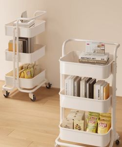 KOI โครงเหล็ก ชั้นรถเข็น 3/4ชั้น ชั้นวางของพับเก็บได้ พร้อมล้อเลื่อน+ที่จับ แข็งแรง กันสนิม ชั้นวางของมีล้อเคลื่อนย้ายสะดวก รถเข็นเก็บของ