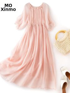 XMO | Silk A-line Dress With Waist Cinch Design