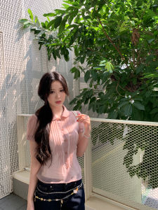 Slim French Style Pink Collar Short Sleeve Shirt