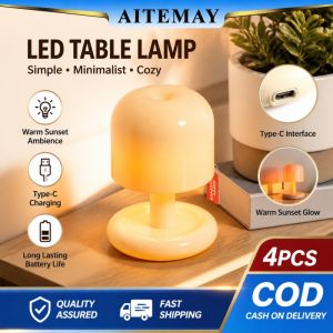 Aitemay Rechargeable Sunset Mood LED Table Lamp - Touch Control Timer Light Romantic Decor USB Bedside Lamp Gift