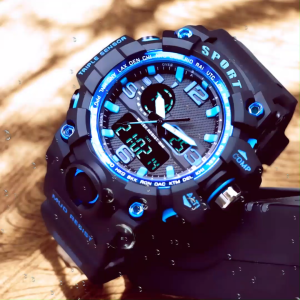 Jam Tangan Sport Pria G&S Anti Air Dual Time dengan Fitur Kompas dan Altimeter Tampilan Hijau Neon