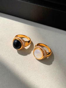 GOOYNN | Nhẫn Đen Agate Đầy Đá Kim Cương Vintage
