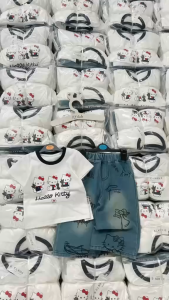 VN A608 HKITTY PRINTED T-SHIRT TERNO DENIM PANTS 1-10YO