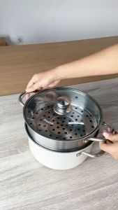 [TERLARIS] GRATIS HEADSET -  freemir Panci Kukus 2 Susun 24 cm Double Stainless Steel Panci Rebus Anti Lengket Dandang Steamer Cooking Pot