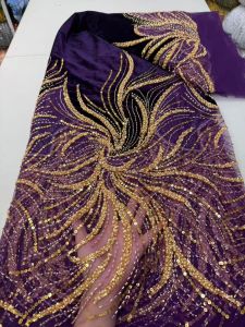 OLEVO | Luxury Velvet Lace Fabric 5 Yars High Quality 2026 Black Beaded Lace Fabric Fashion Sequin African Laces Fabric for Women AT2840