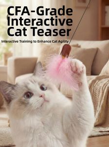 VOA | Professional Quality Long Pole Cat Toy with Replaceable Feather Head Electric Bite Resistant