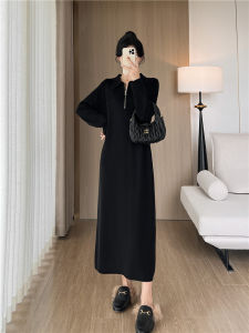 Korean Style Half Zipper Design Womens Sweater Dress Autumn Winter Versatile Casual Hide Fat Burner Over Knee Straight Skirt