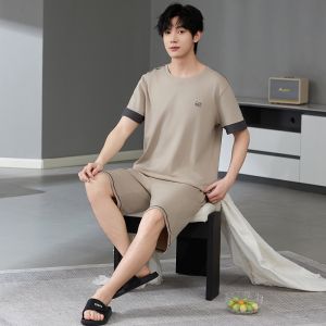 MiiOW | Bộ đồ ngủ cotton nguyên chất mùa hè cho nam tay ngắn quần dài mỏng thoáng khí thoải mái mặc nhà quần áo nam