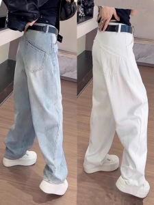 Retro Knife Edge Wide Leg Jeans Womens Spring Autumn plus Size Loose High Waist Slimming Straight Cut Trousers