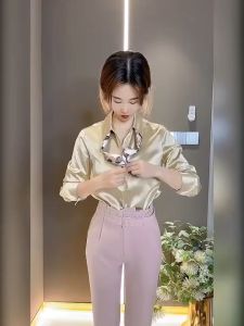 Women blouse baju perempuan kemeja perempuan kemeja satin women Korean blouse women shirt satin blouse baju coat with long sleeve