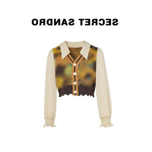 Dona Same Style Womens French Style Retro Minority Fake Two-Piece Tops Autumn Stitching Knitting Vest Sunflower Shirt