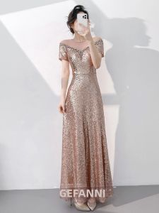 Luxurious Heavywork Evening Dress with Rose Gold Sequins