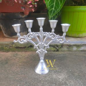 Tempat Lilin Aluminium Motif Kipas Cabang Silver 1 pcs Candle Holder