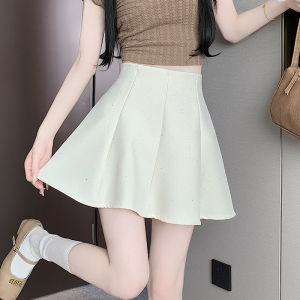 White A-Line Mini Skirt Womens Spring Season Anti-Light Short Skirt Bright Sequin Suit Umbrella Skirt High Waist Slim Fit