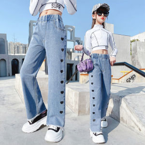 [COD]Girls Jeans Denim Pants Baggy Pants for Kids Girls Wide Leg Trousers Korean Style Casual Aesthetic 8 to 16 Years Old Pants for Girls New Style 2023 Childrens Clothing Hight Waist 120-150CM