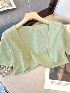 Áo Len Cardigan Tay Ngắn Mùa Hè Mỏng Chống Nắng Cho Nữ Áo Khoác Ngoài Thời Trang Ngắn Đơn Giản Áo Khoác Cổ Chữ V Dài Thường