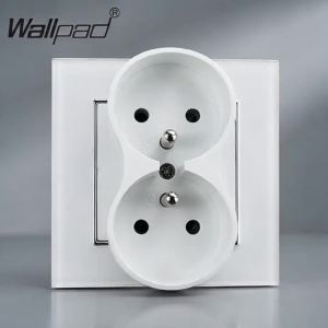 EU Standard Double Sockets Europe Dual Power Outlets 110-250V White Black Glass Panel Electrical Plug for Home Improvement