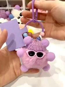 JS SHOP Plush Keychain  Phone Pendant with Anti-Lost Chain Imitation Coal Ball Colorful Cute Bag Pendant 1 Pcs