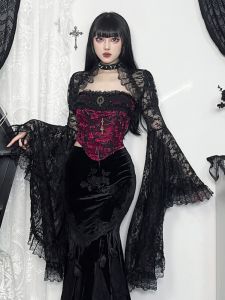 ชุดวิเศษฮอลลีวูด ชุดวิเศษสีแดงดำสไตล์โรมัน เสื้อคลุมยาวปานกลางคอตั้งแขนยาวผ้าโพลีเอสเตอร์ ชุดวิเศษสตรีทแฟชั่นสำหรับผู้หญิง