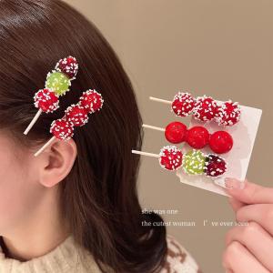 New Year Red Icicle Sugar Coated Cherry Blossom Hairpin Womens Sweet Side Clip Simulated Ice Candy Hair Accessories