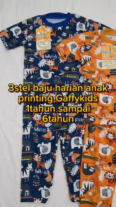 3STEL BAJU ANAK ANTI LUNTUR ANTI MELAR FULL PRINTING GAFFYKIDS TERSEDIA UNTUK UMUR 1-12 TAHUN
