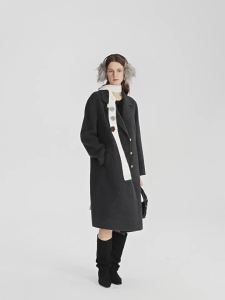 DUSHU | Slimming Regular Shoulder Double Breasted Wool and Cashmere Overcoat
