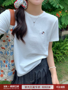 White Casual Loose Short Sleeve T-Shirt Womens Premium Feeling Summer New Style round Neck Embroidery Versatile Slimming Top