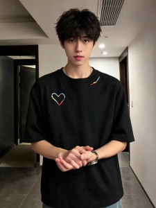OUMULONG | Elegant Cool Black Embroidered T-Shirts
