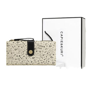 Fashionable Long Cat Print Wallet Womens Multi-Functional Card Holder Coin Purse Cute Kitty Design Youth PU Leather Wallet