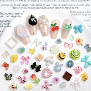 ชาร์มเรซิ่นรูปผีเสื้อ องุ่น ดอกไม้ หมู โบว์ สำหรับตกแต่งเล็บ DIY แบบสุ่ม 60 ชิ้น