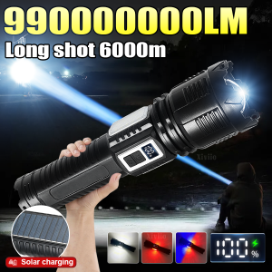NEW 990000000LM Powerful LED Solar Flashlight Rechargeable Long Shot 6000m Tactical Torch Outdoor Fishing Camping Lantern