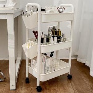 Multi-Functional Cosmetic Storage Rack Bedroom Nightstand Mobile Cart Bookshelf Organizer Plastic Ground Stand Living Room